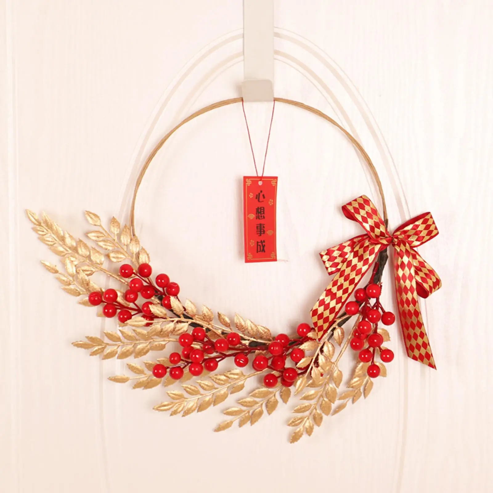 Hanging Red Berries Wreath Decoration Artificial Wire Loop Welcome Wreath for Front Door Porch New Year Holiday Thanksgiving Day