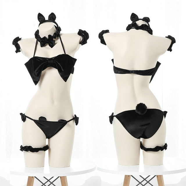 Sexy Lingerie Catgirl Bow Three-point Hollow Cute Cat Ear Underwear Set  Temptation Uniform Suit Cosplay Bra Set Costume Women - AliExpress