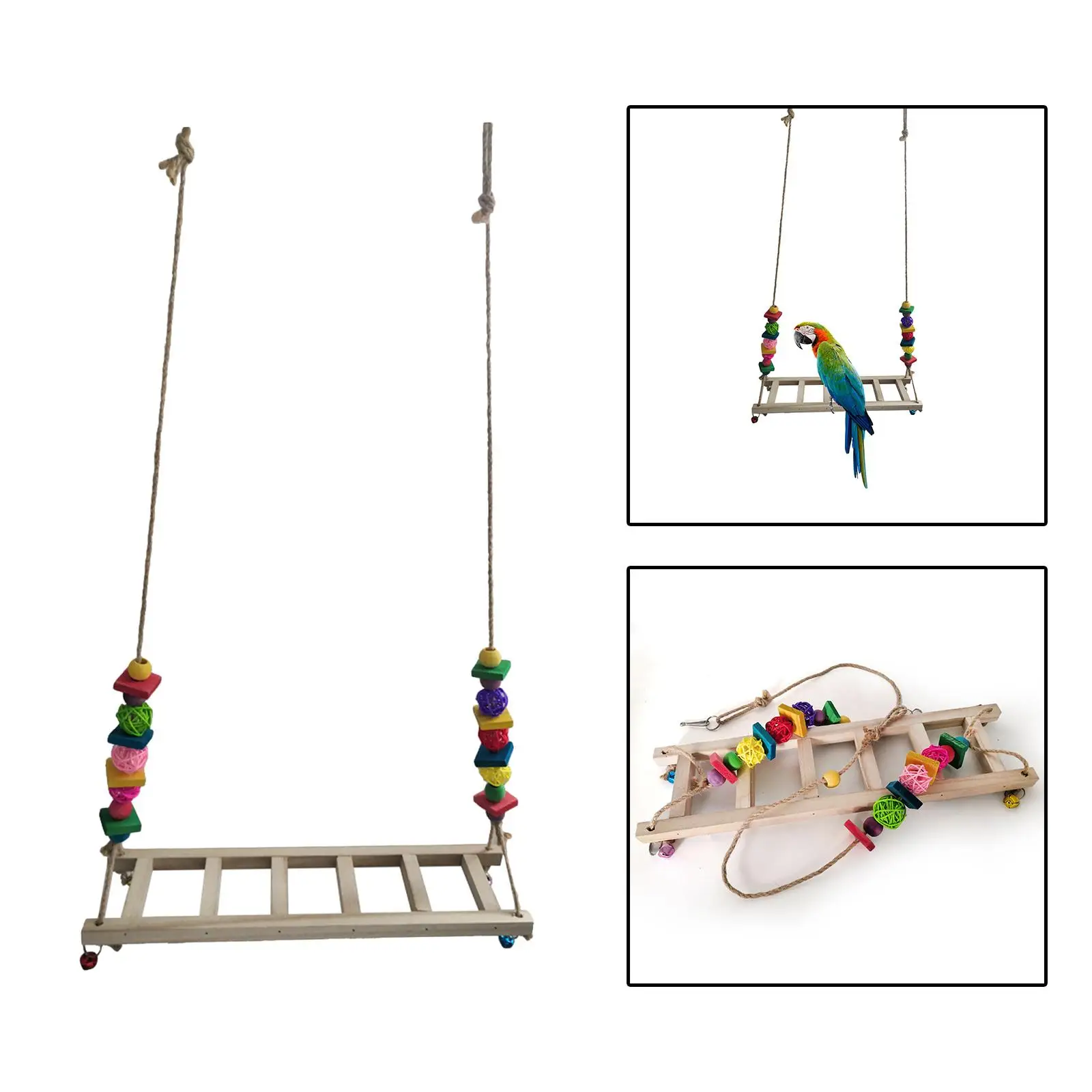 Wood Chicken Swing Perch, Ladder, Cage Hanging Large Birds Stand for Macaw Hen Small Parakeets Chick