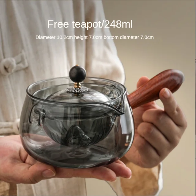 Handmade Original Glass Teapot Side Handle Teapot Modern Rotate