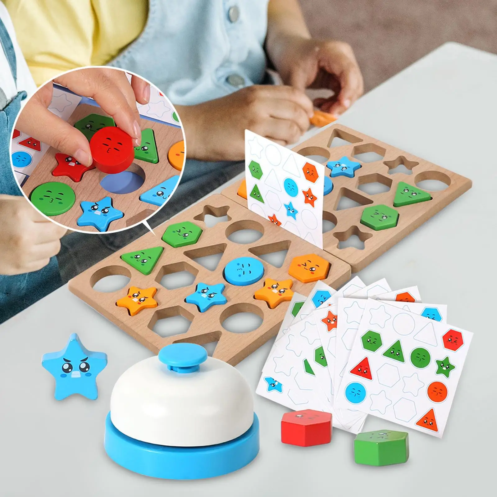 Cartoon Wood Geometric Shape Matching Blocks Learning Toys Color Cognitive for Toddler