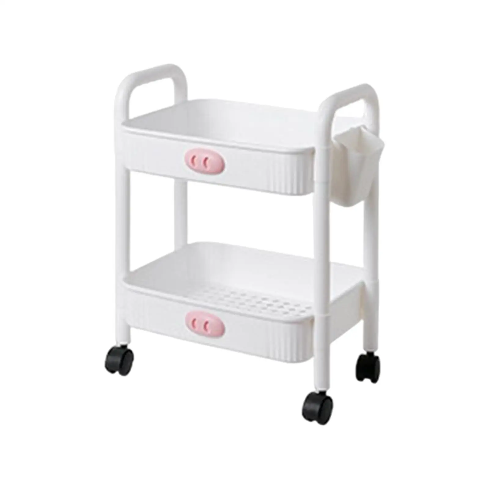 Multipurpose Storage Trolley with Hanging Basket Movable Caster Cart Rolling Cart for Salon Office Cosmetics Vegetables Fruits
