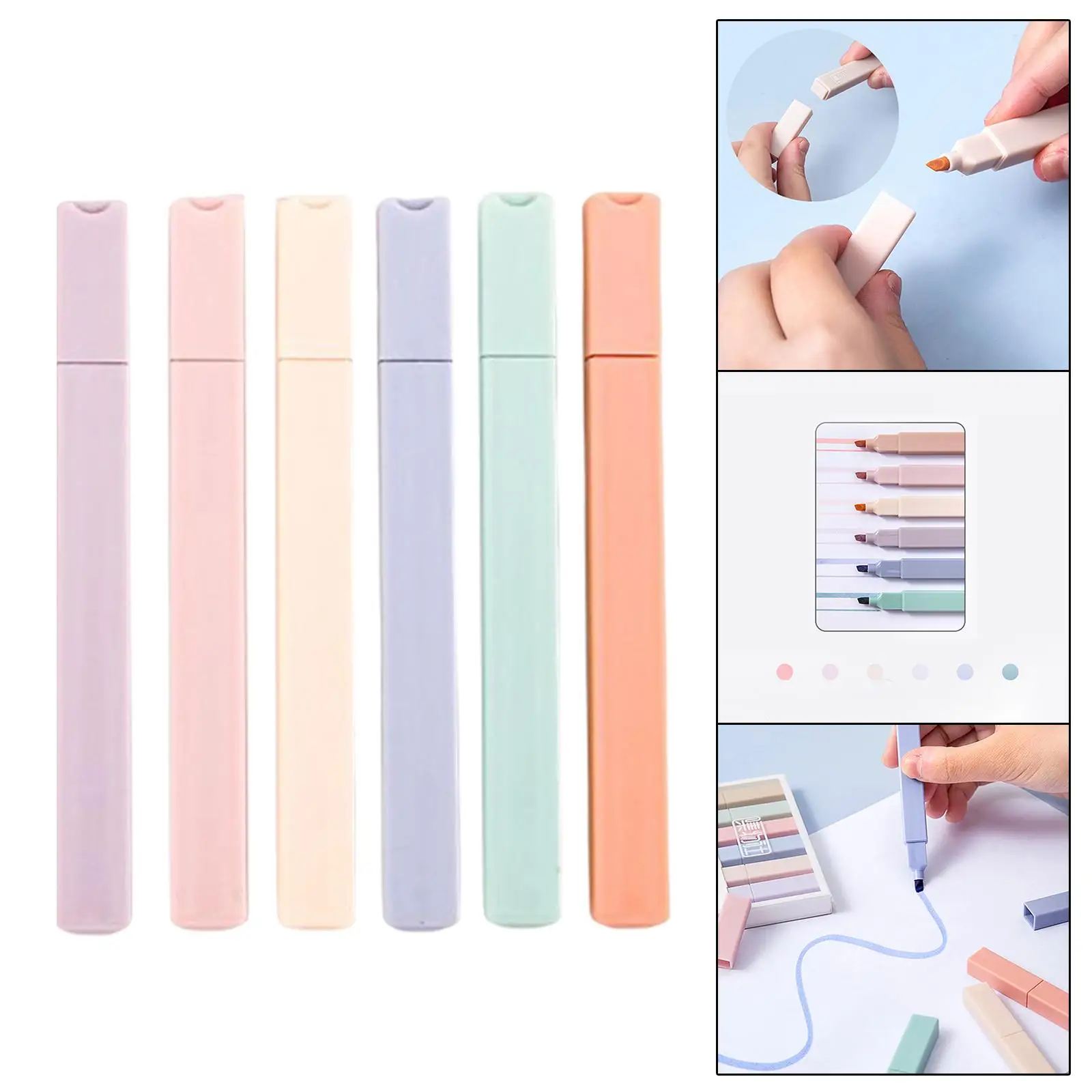 6x Soft Tip Highlighters Accessories Writing Supplies Aesthetic Cute Fluorescent for Adults Kids Office Youth Journaling