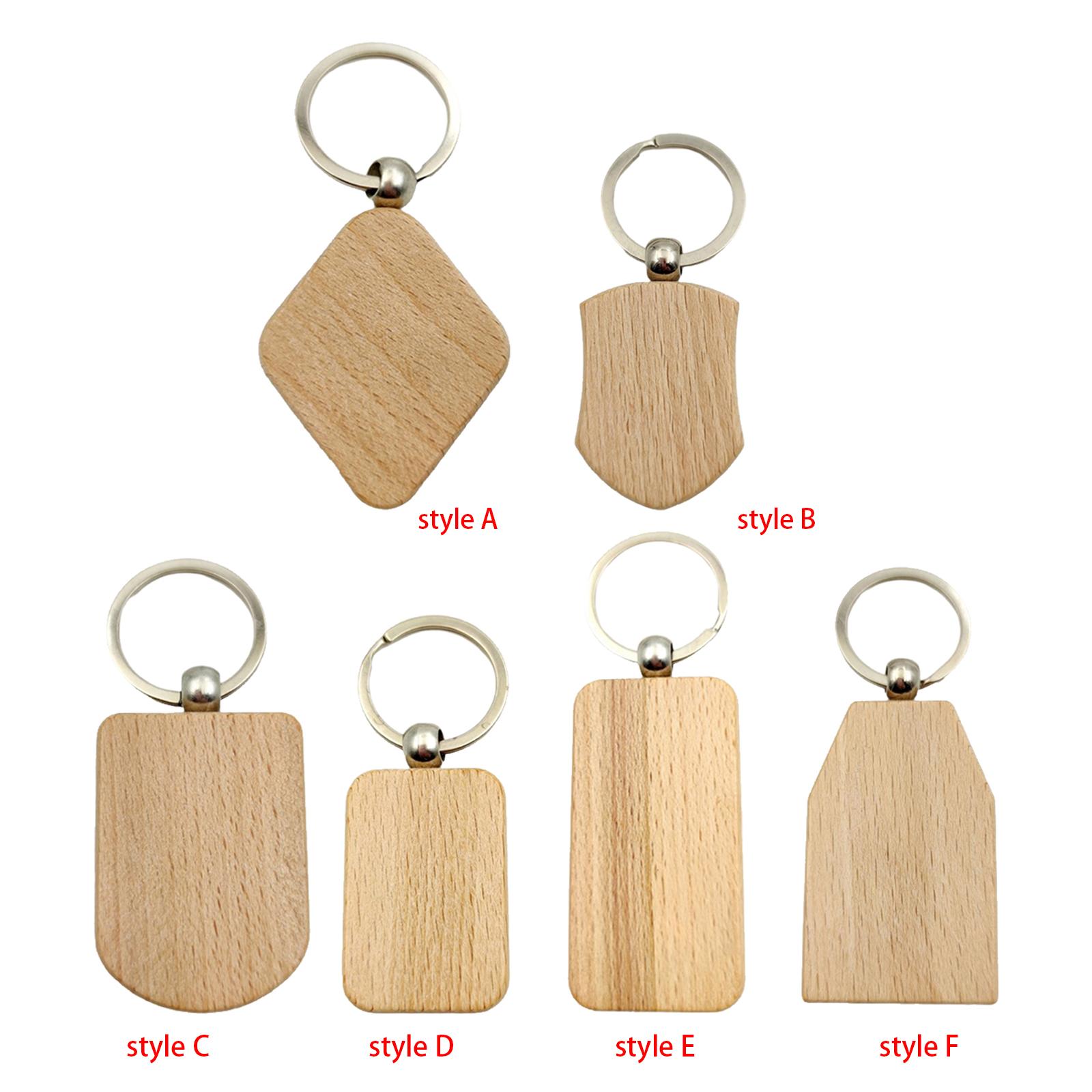 10Pcs Blanks Wooden Key Chain DIY Key Rings Handmade Unfinished Wood Piece Keychain Keyring for Crafting Engraving Pyrography