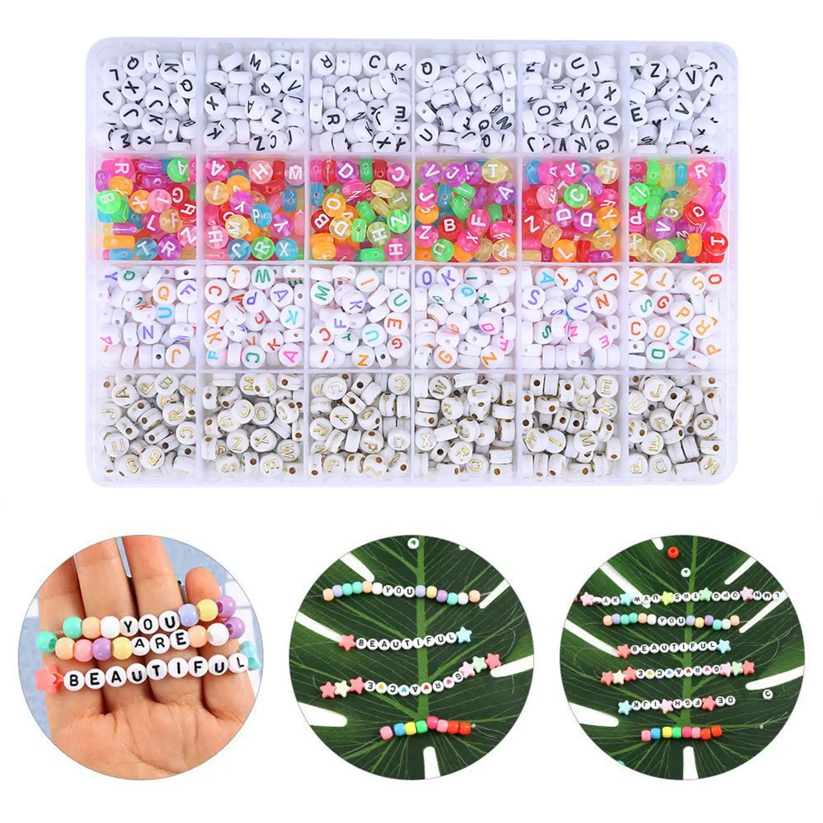 1200Pcs Alphabet Letter Beads Set Spacer Bead A-Z Beaded for Crafts Bracelets