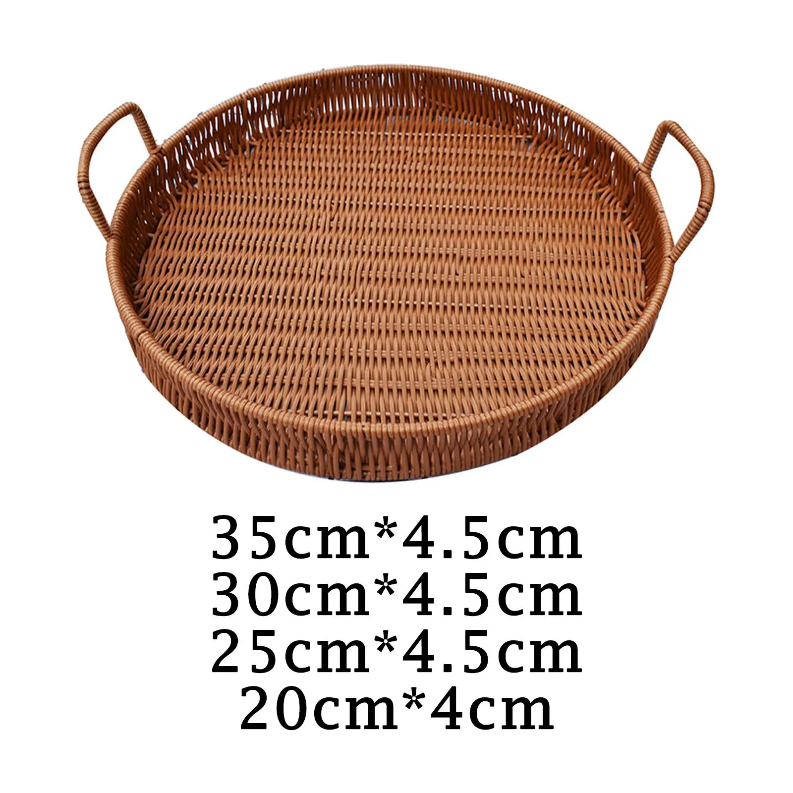 Hand Woven Storage Tray with Handle Bread Fruit Snack Platter Serving Tray for Desktop Bedroom Dining Room Cabinet