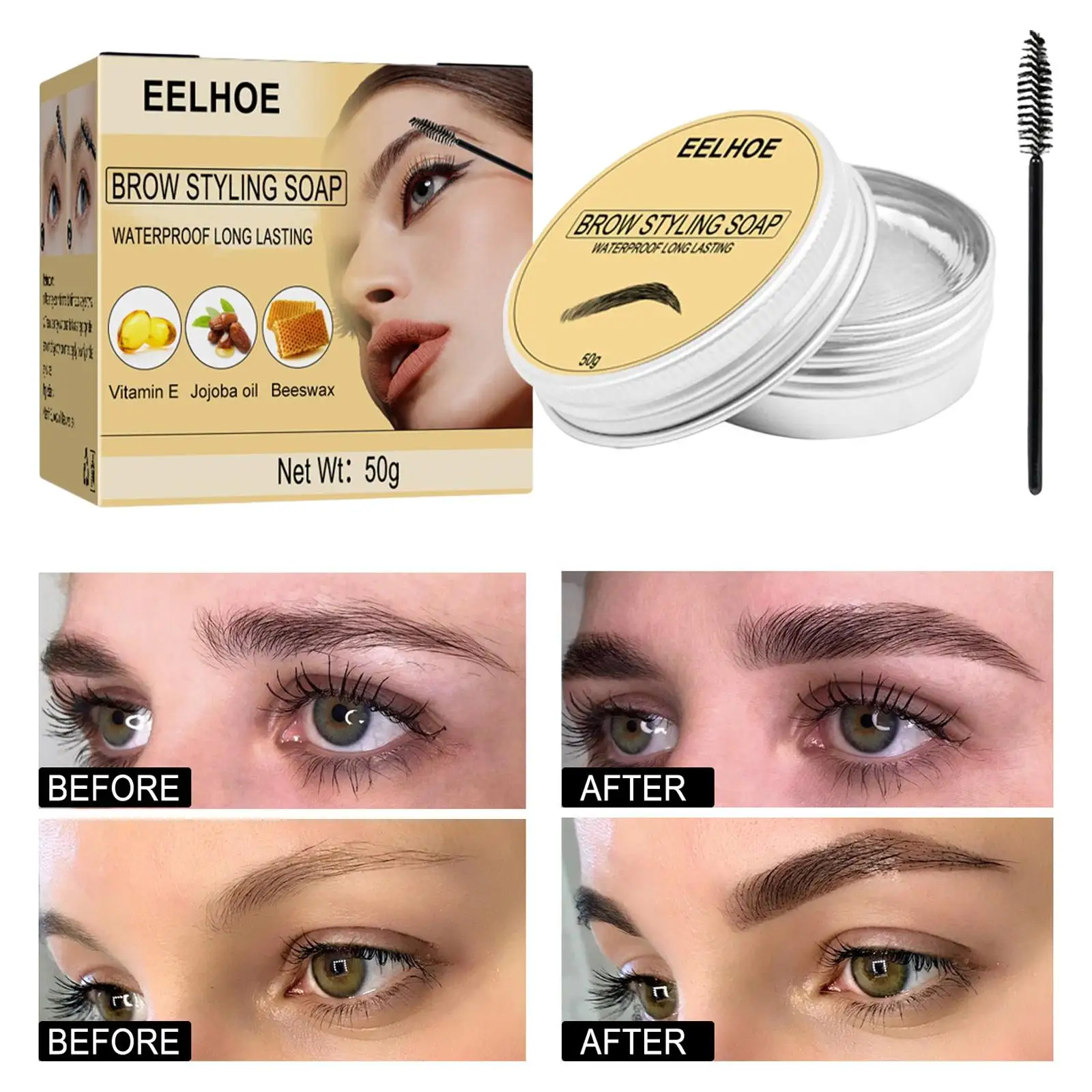 Eyebrow Soap Kit Transparent Waterproof with Eyebrow Brush Brows Gel 3D Brows Makeup Balm for Natural Brows Women