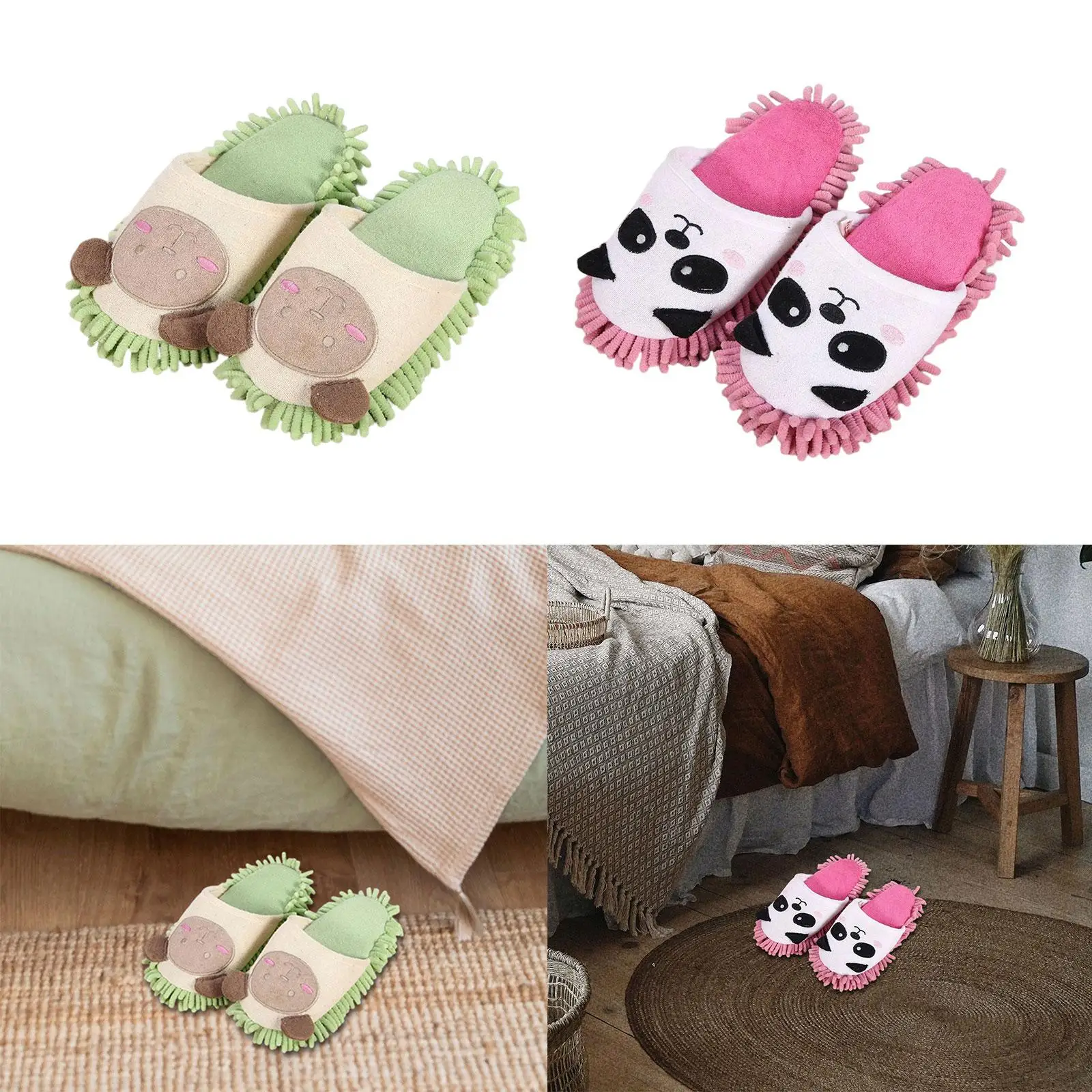 Cartoon Mopping Shoes Cleaning Tool Warm Dusting Mop Slippers for Dorm Bathroom Unisex