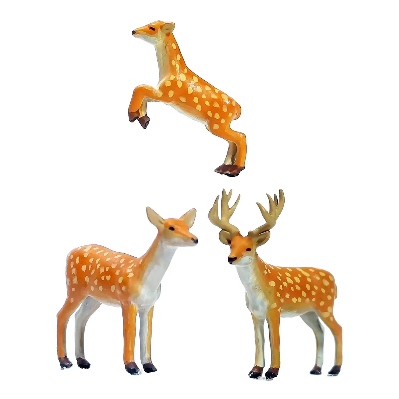 3x 1/64 Deer Figures Woodland Animal Deer Model Resin Statue Forest Animals Figures for Crafts DIY Scene Ornament Projects Decor