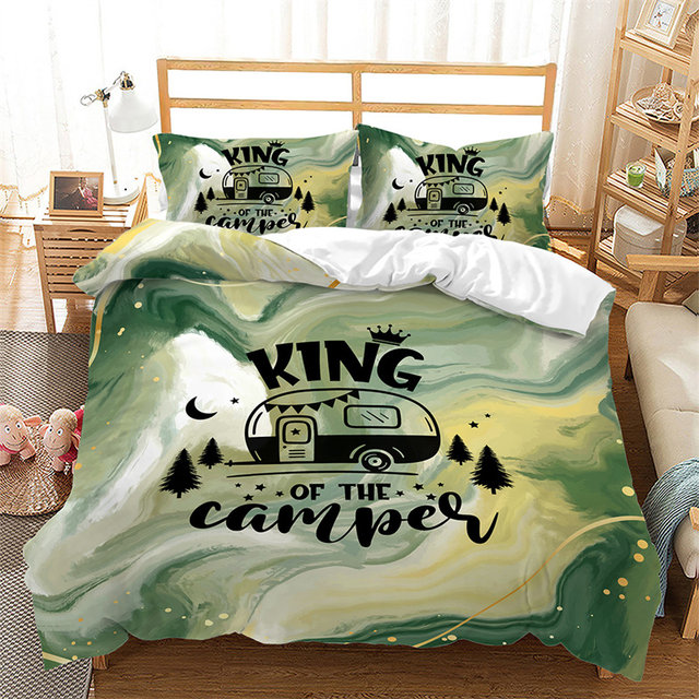 Camper Queen Bedding Set,Happy Camping Comforter Set Microfiber RV Inside  Decor Duvet Bedding,Camper Accessories for Travel Trailers,Camper Must  Haves