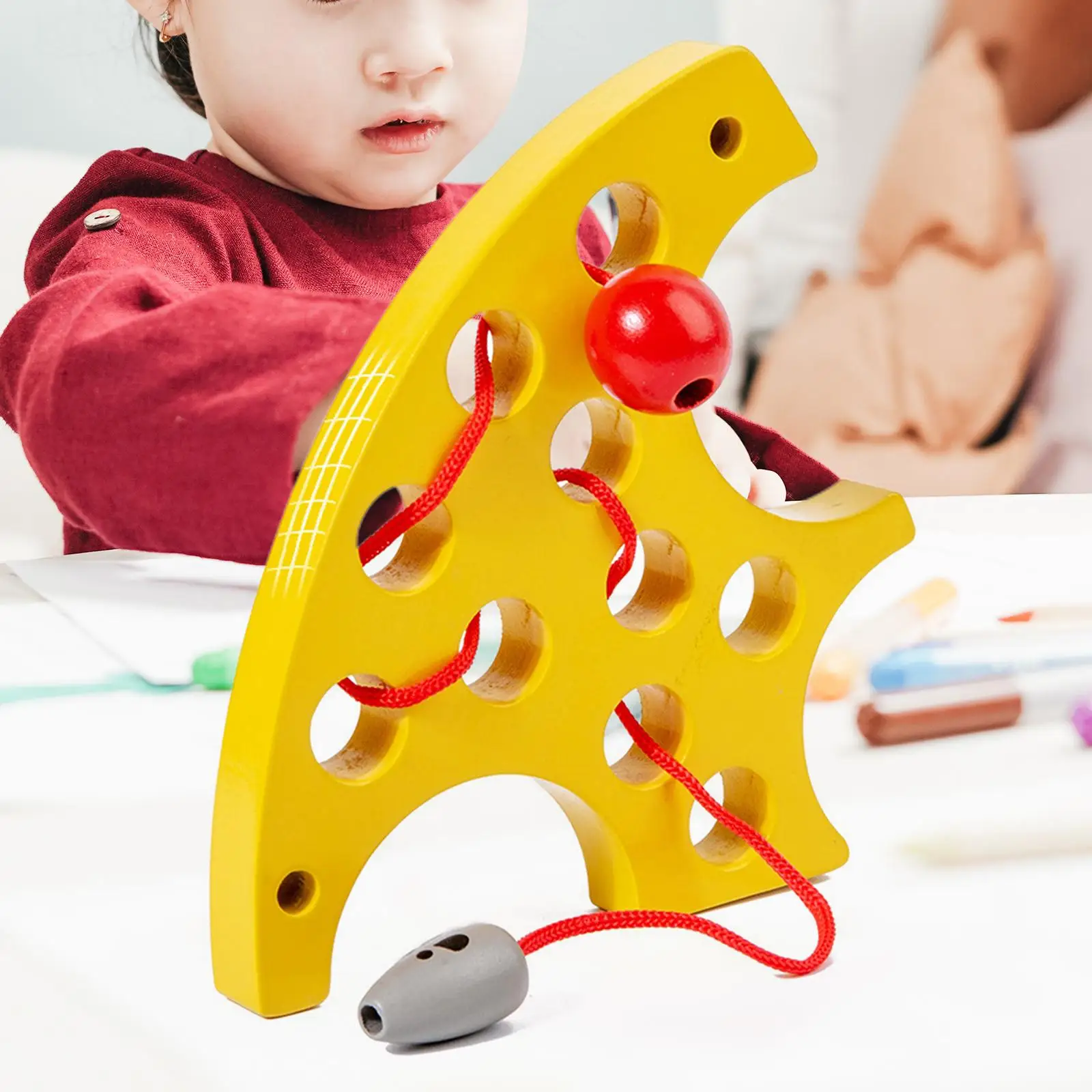 Cheese Threading Board Travel Early Learning Kindergarten Wooden Toy Fine Training Wooden Threading Toys for Kids Car Boys Baby