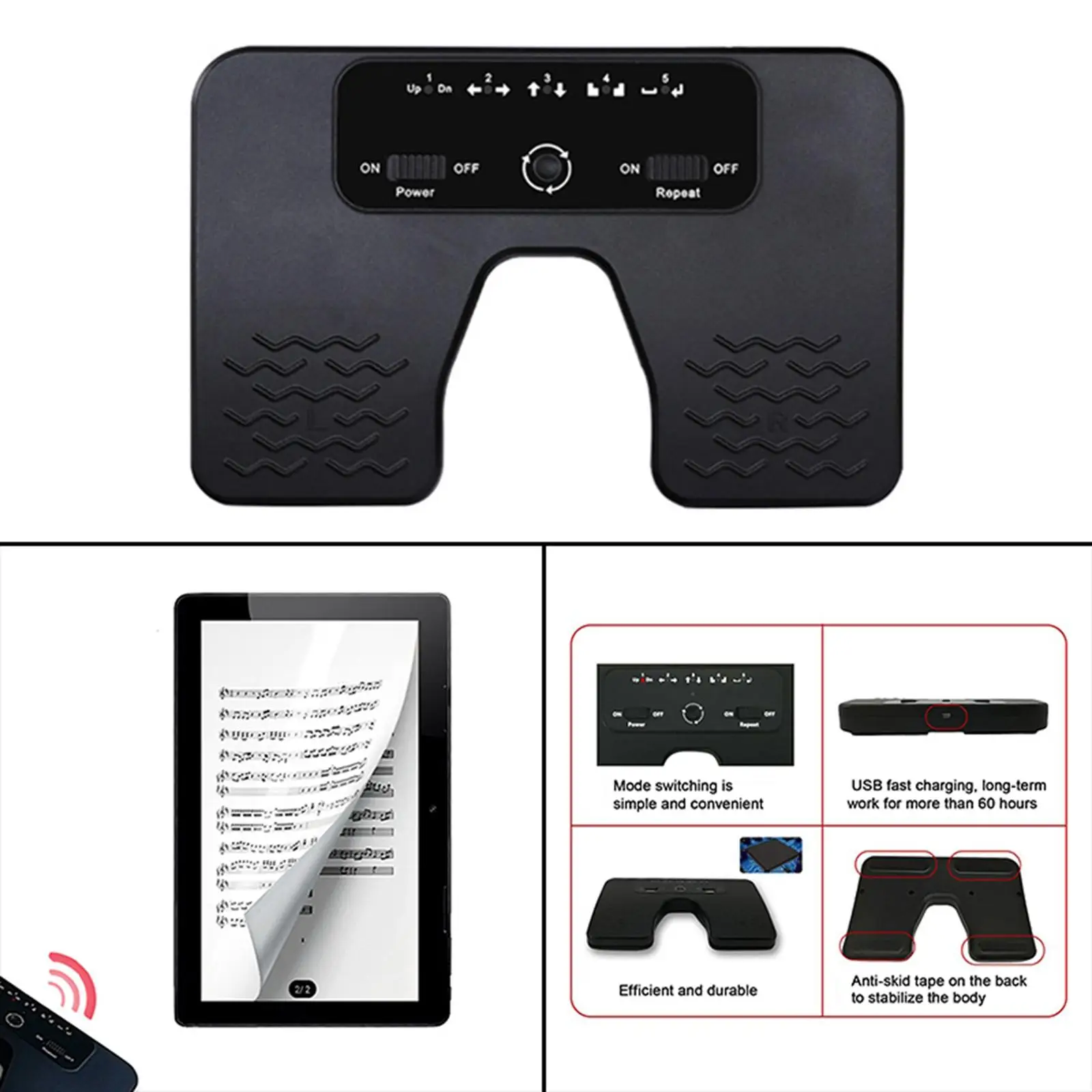 Page Turner Music Anti Skid Music Instrument Accessories Tools Rechargeable Music Pedal for Tablets PC Violin Guitar Computer
