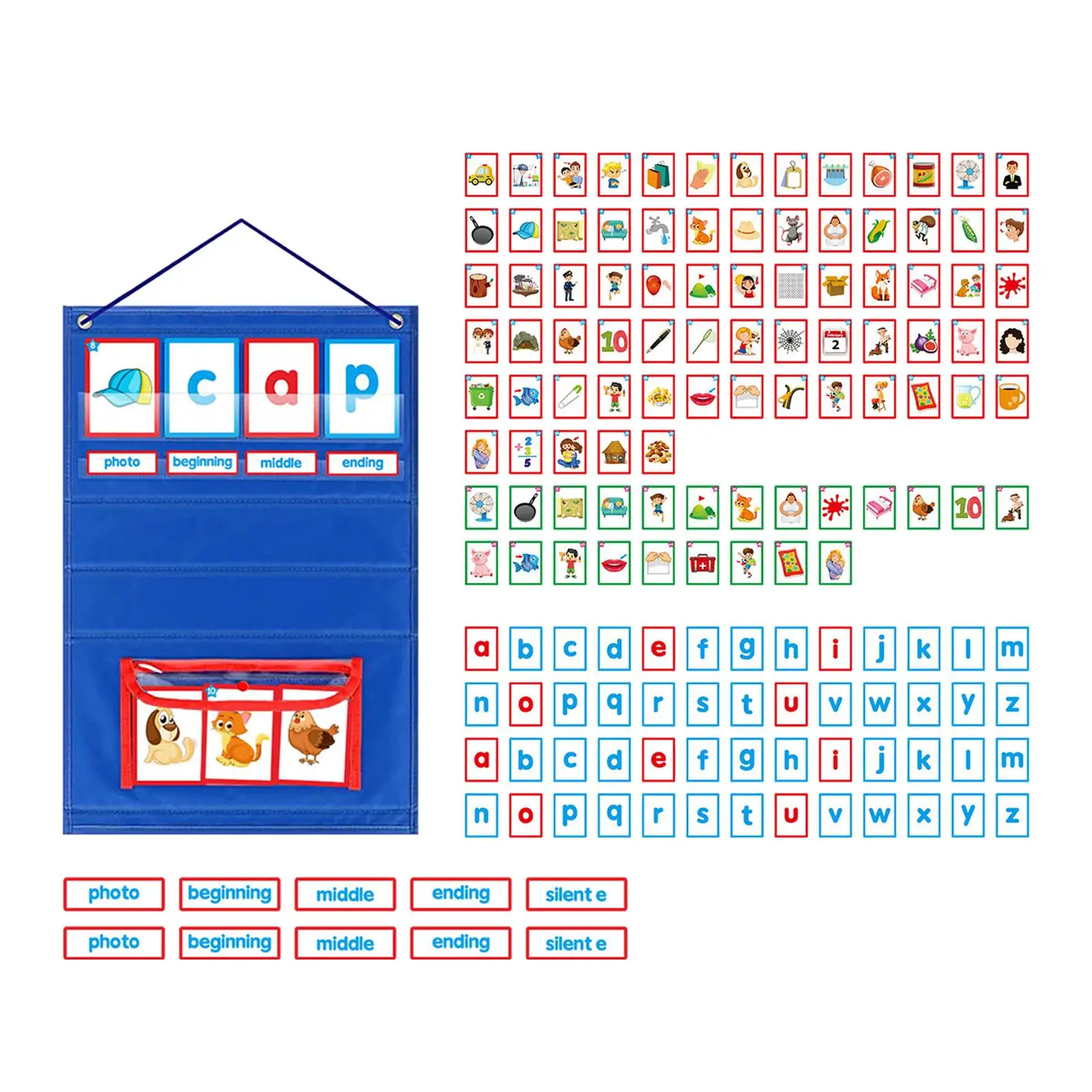 Word Building Pocket Chart Educational Charts Tent Cards Chart Montessori Toy with Cards Word Reading and Spelling for groups
