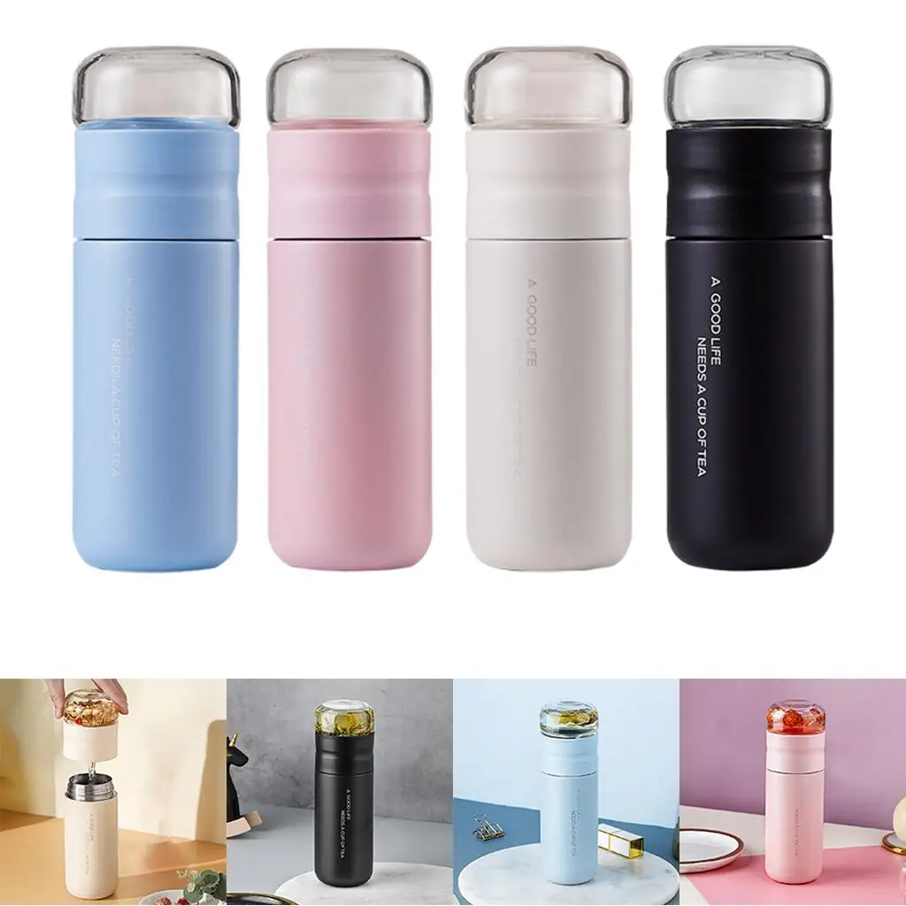 Insulated Bottle with Glass Infuser LeakGlass Tea Strainer for Travel