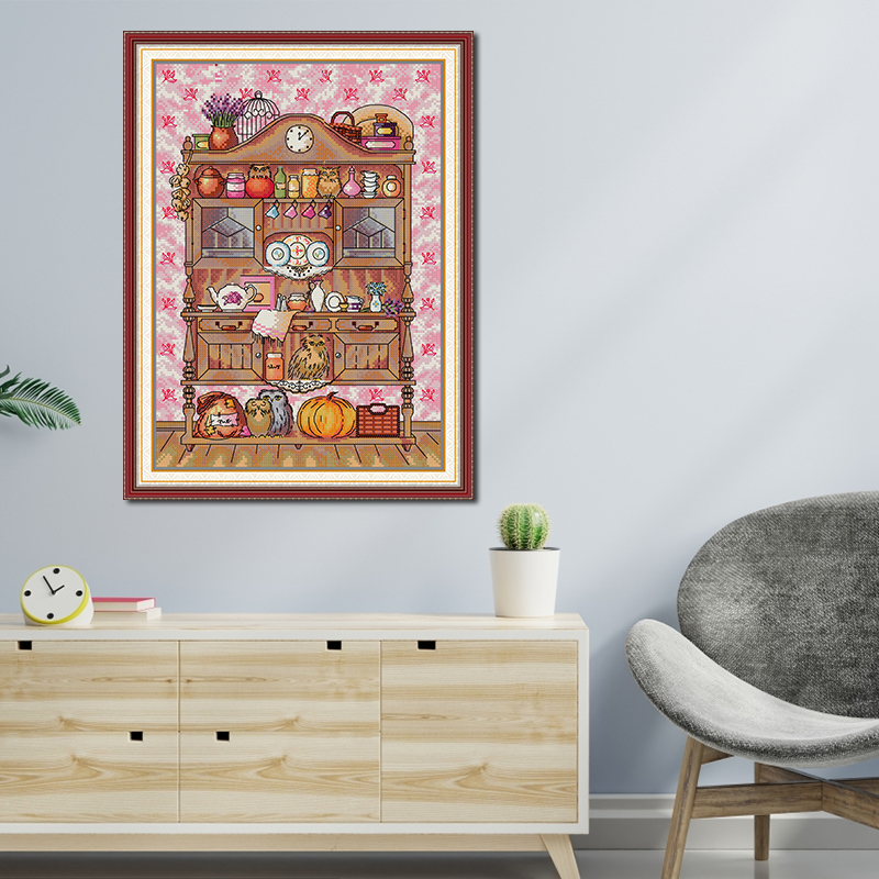 Joy Sunday Regal mit Eulen bedruckte Kreuzstich-Sets Aida-Stoff 16CT 14CT Stoff DIY Handwerk Nadel Canva Handstickerei-Sets – Detail 2