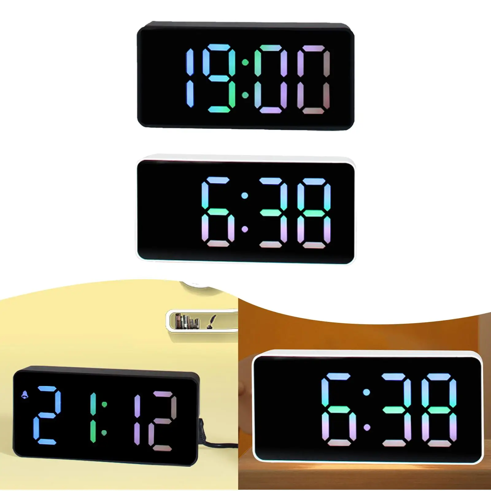 2Pcs Modern Digital alarms Clocks LED Electronic Clock for Home Bedside