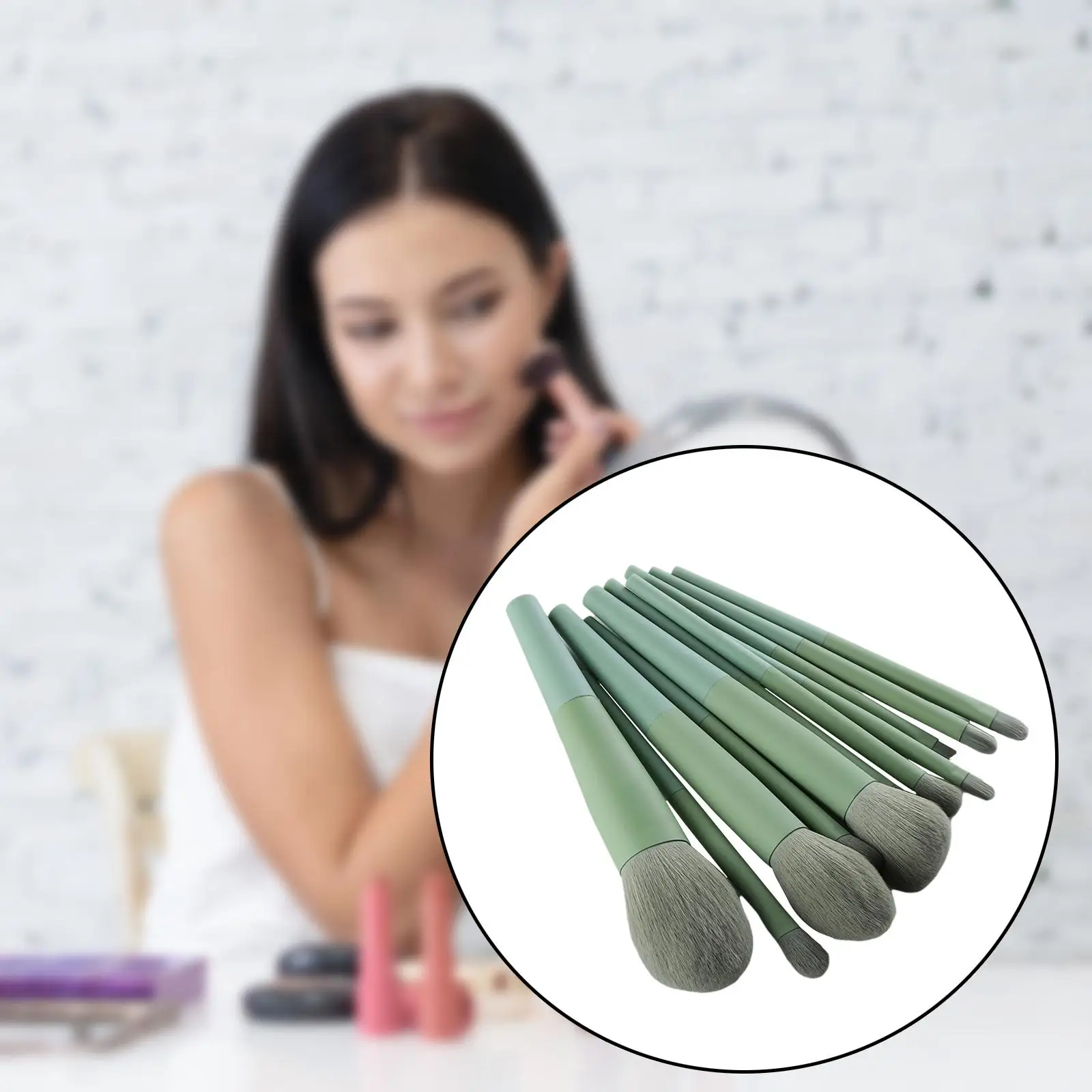 11 Pieces Green Foundation Eyeshadow Makeup Brushes Set with PU Storage Bag