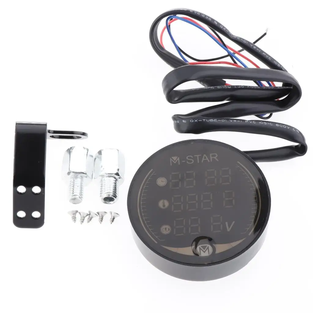 9-24 LED  Voltmeter  Round Display Panel Time Temperature 3 in 1 Back-light 