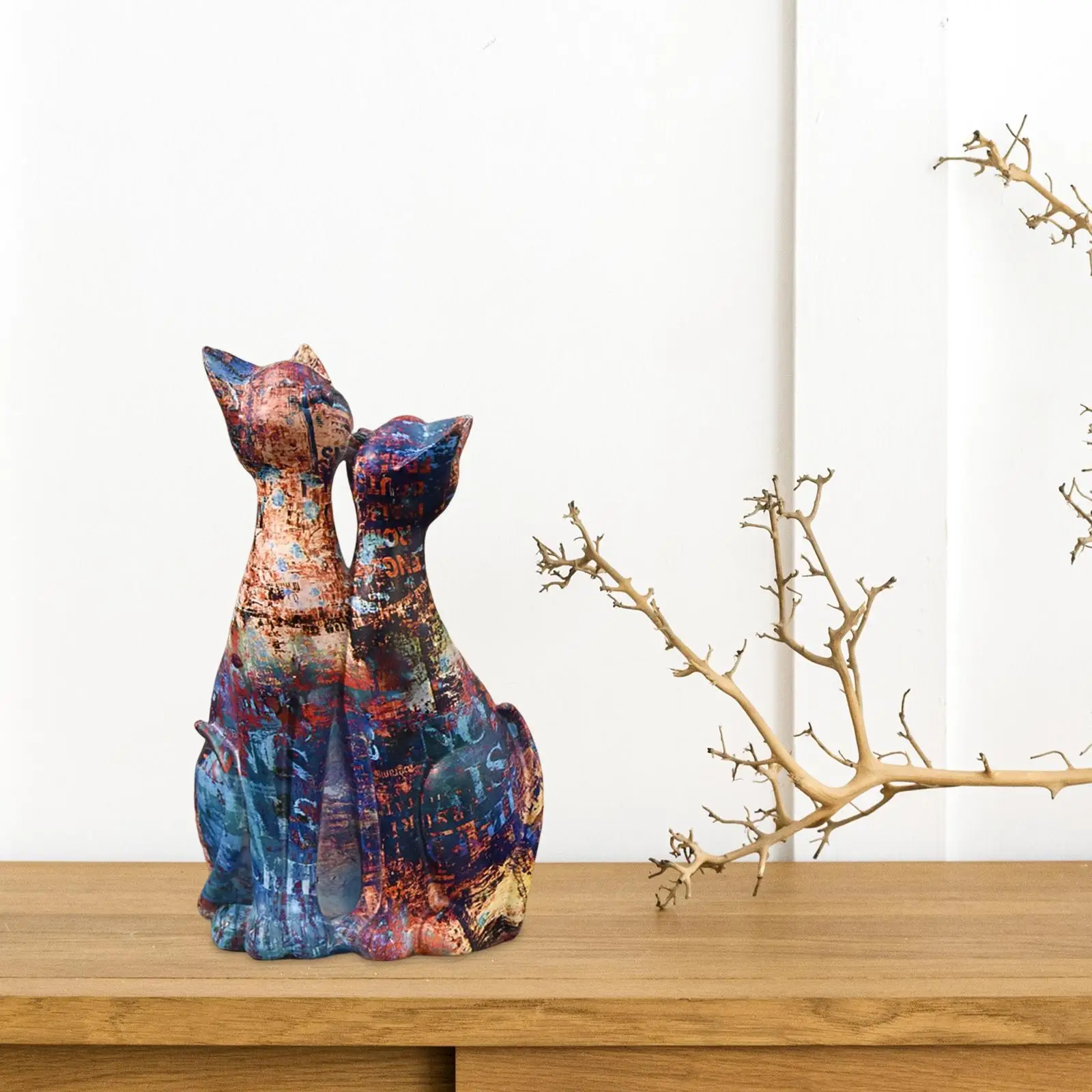 Couple Cat Animal Statues Sculpture Artwork Table Centerpiece Resin Figurines