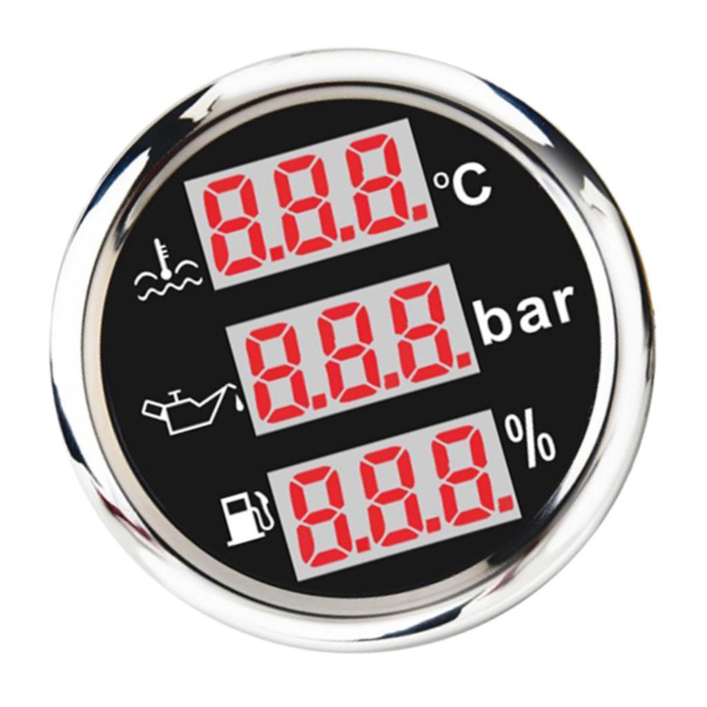 52mm Digital LED Boost Water Oil Temp Press  Fuel Level Gauge for Boat