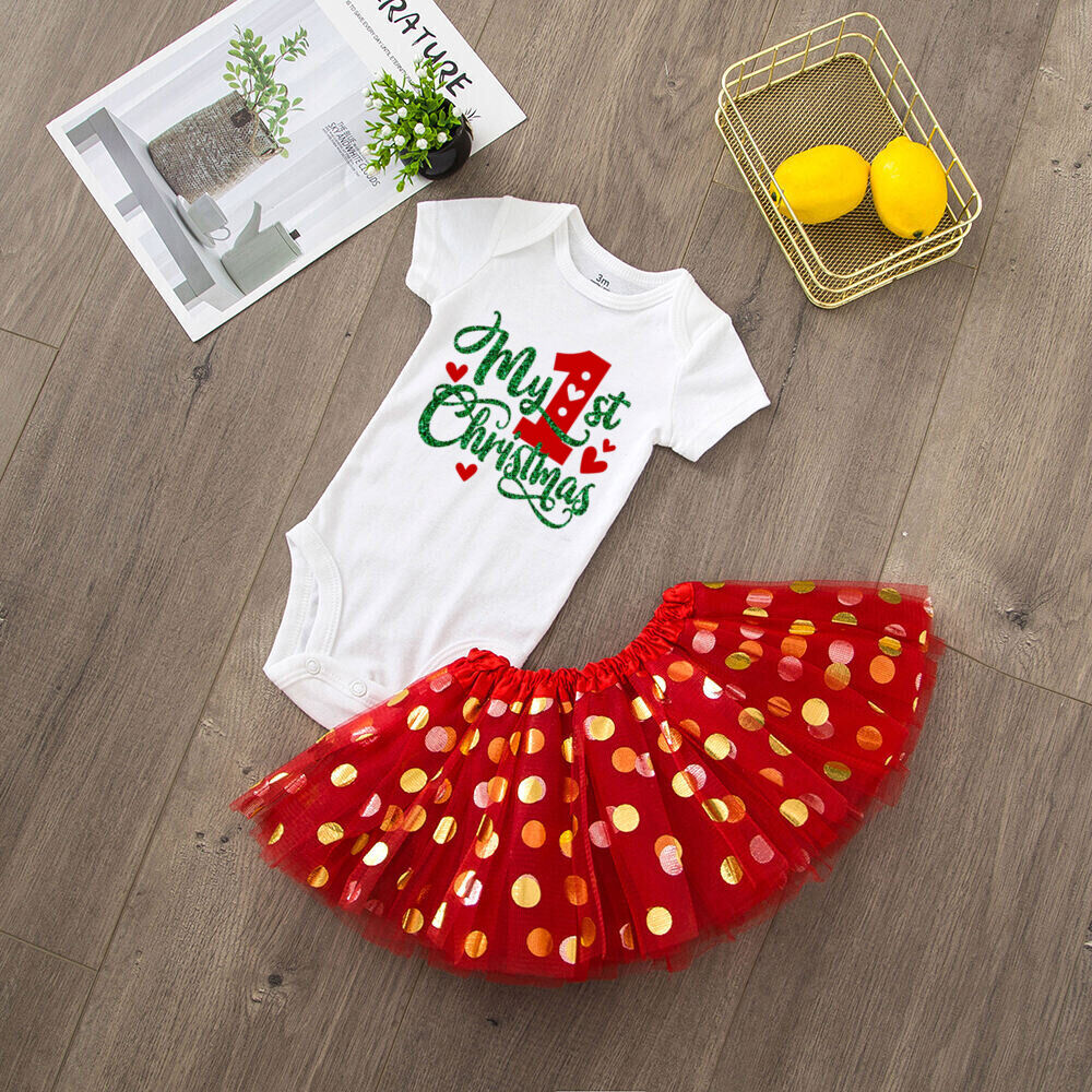 Mein 1. Weihnachts-Baby-Body + Kleid-Set, Weihnachtsfeier, Baby-Mädchen-Kleider, kurzärmeliges Kuchen-Kleid-Set für Kleinkinder – Detail 7