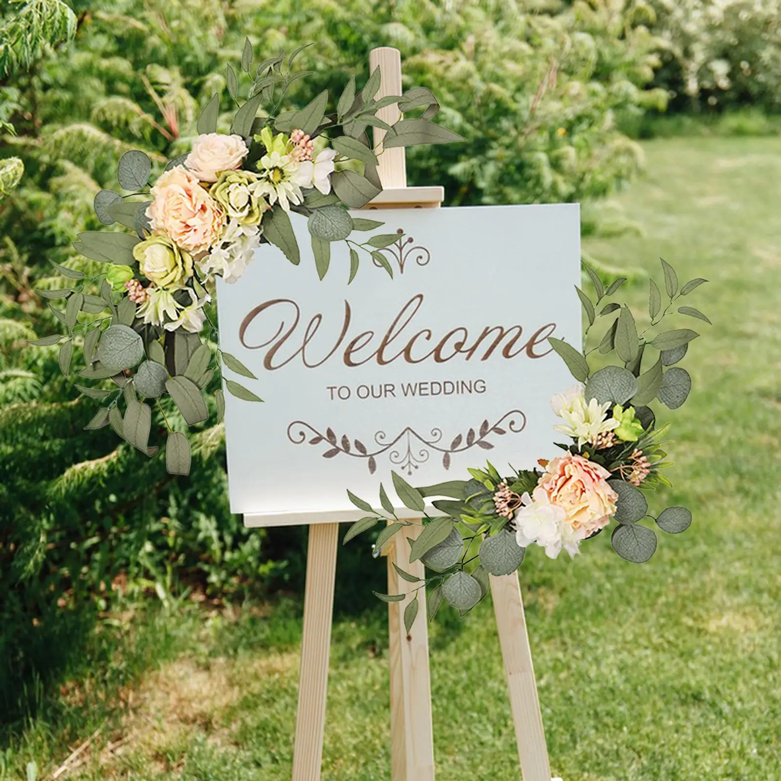 2 Pieces Wedding Arch Decorations Flowers Backdrop for Garden Party Welcome Ceremony Sign Wedding Front Door Decorative