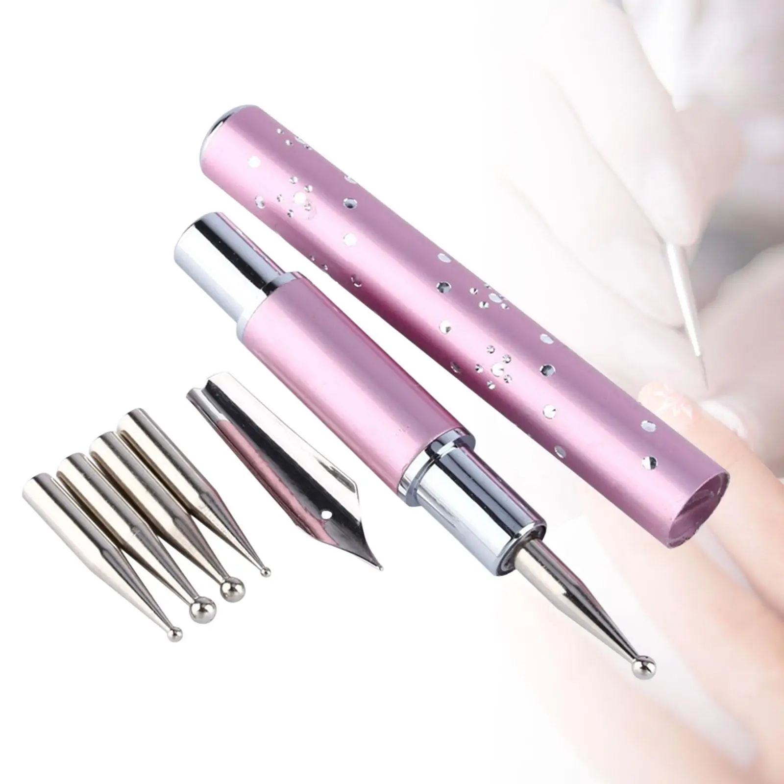 Nail Art Fountain Pen Brush with 5 Replacement Heads Professional Drawing Pen Nail Art Paint Pen Dotting Liner Tool for Salon