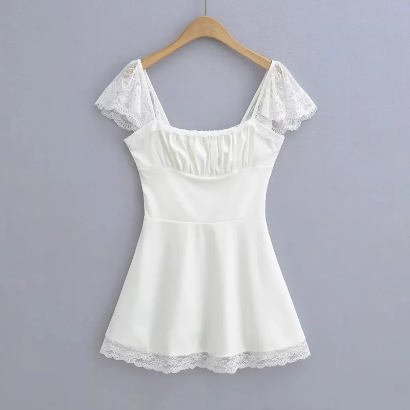 Women’s White Mini Dress With Lace Straps And Up Back Detail