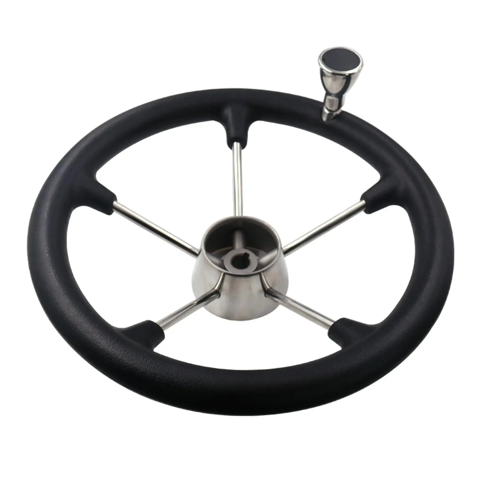 Boat Steering Wheel 5 Spoke Black PU Foam Grip W/Knob (Diameter: 355mm) 25 Degree Dish