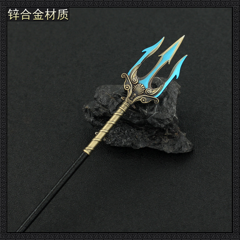 22cm Metall-Dreizack Gott des Krieges Poseidon Griechische Mythologie 1:6 Waffen-Miniaturmodell Spielzubehör Heimdekoration Spielzeug – Detail 2