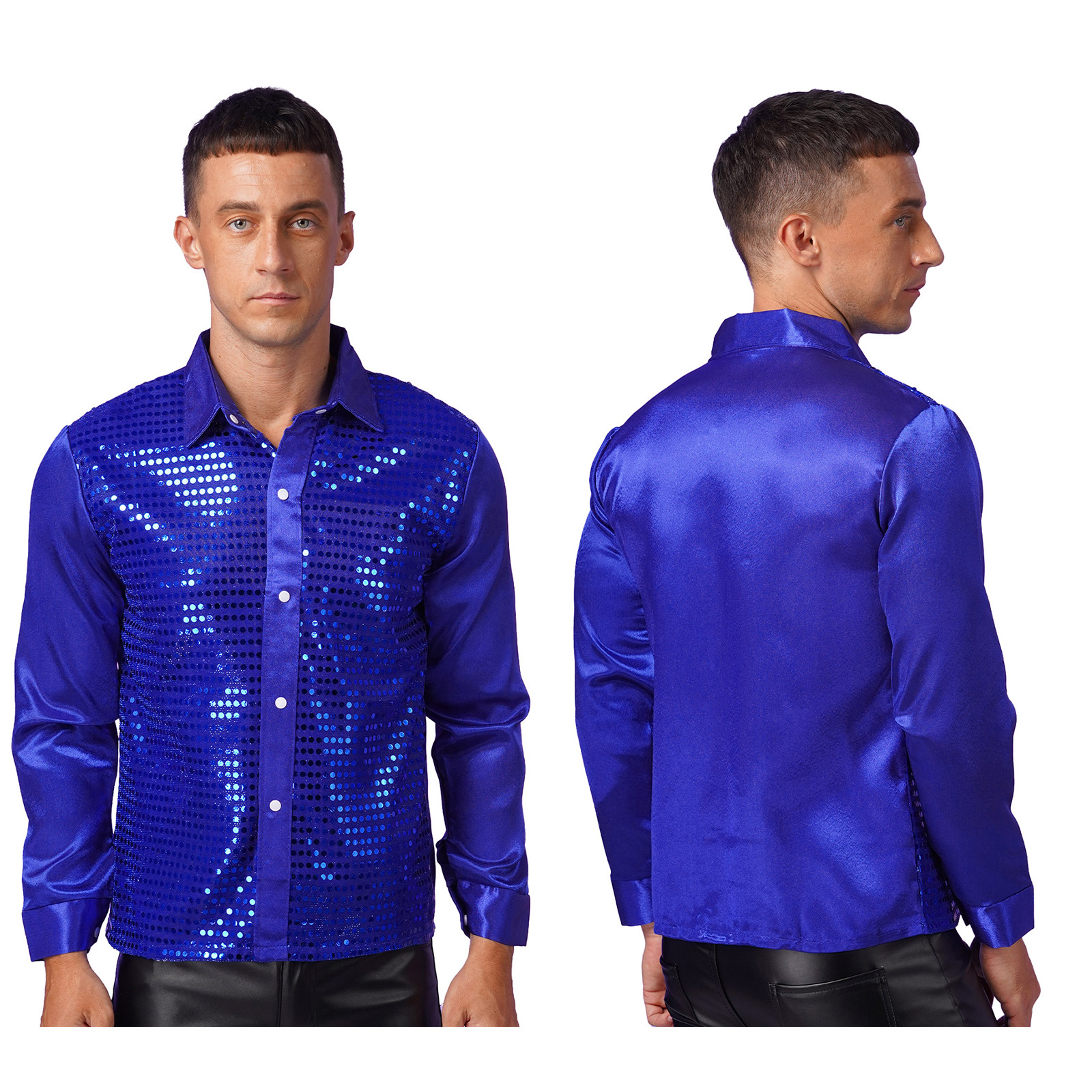 Männer Hip Hop Jazz Latin Dance Tops Langarm Shiny Pailletten Revers Hemd Tops Nachtclub Party Pole Dance Leistung Dancewear – Detail 18