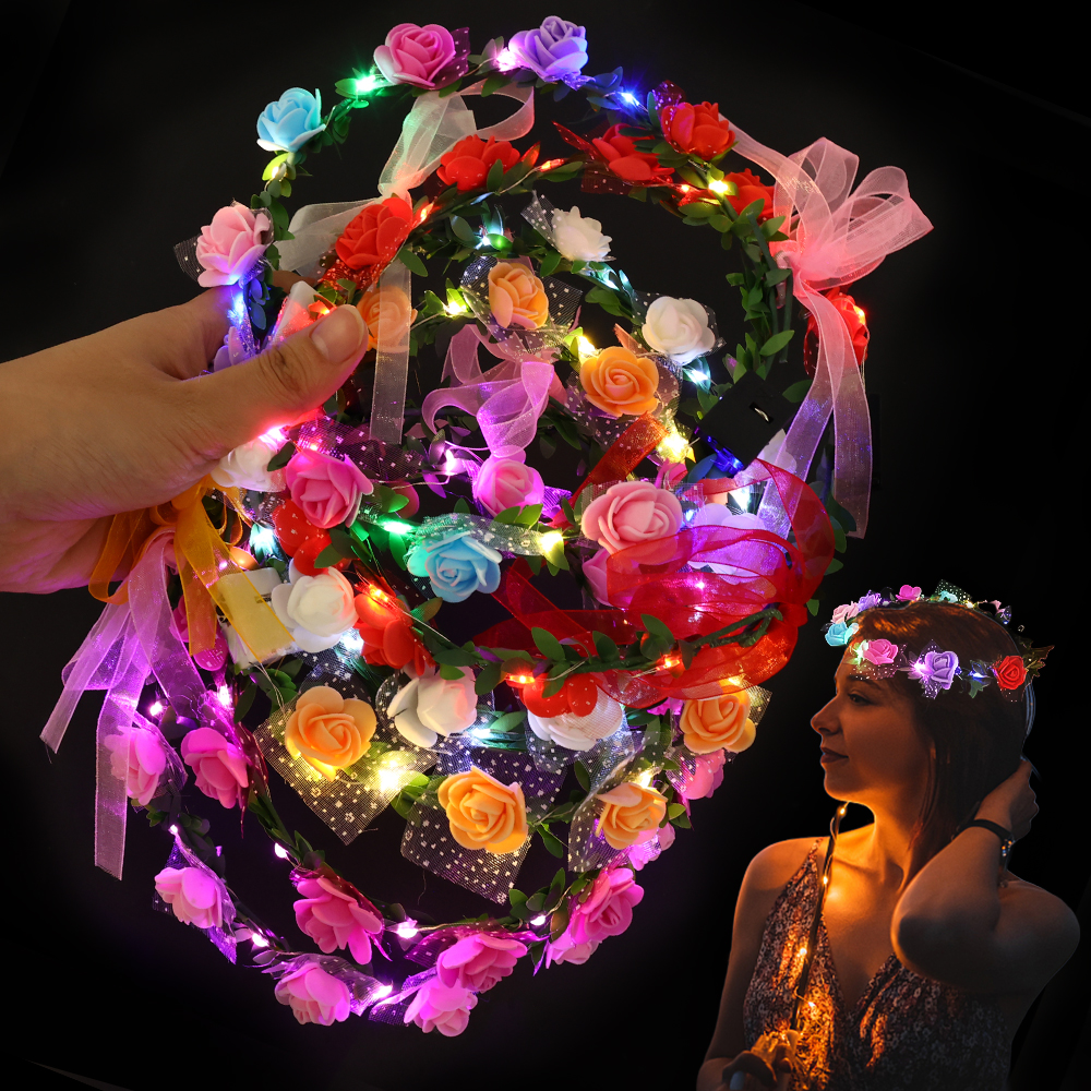 10pc LED Headband Garland Wedding Party Crown Flower Headband Luminous Hair Garland Hairband Light Christmas Neon Wreath Decor