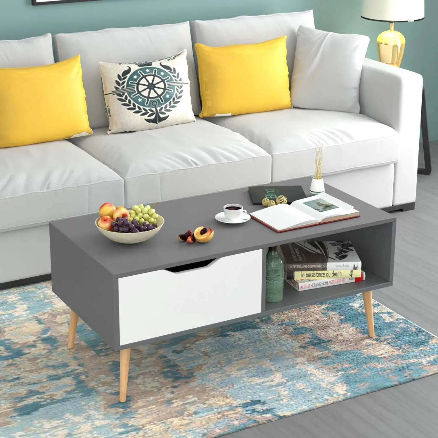 Coffee Table w/Drawer Modern Sofa End Side Storage Shelf Living Room Furniture 