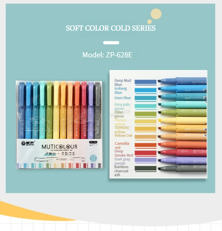 6/24 Farben/Box Morandi Retro Doppelköpfiger Textmarker Vintage Fluoreszierende Stifte Set Student Zeichnung Marker Briefpapier – Detail 13