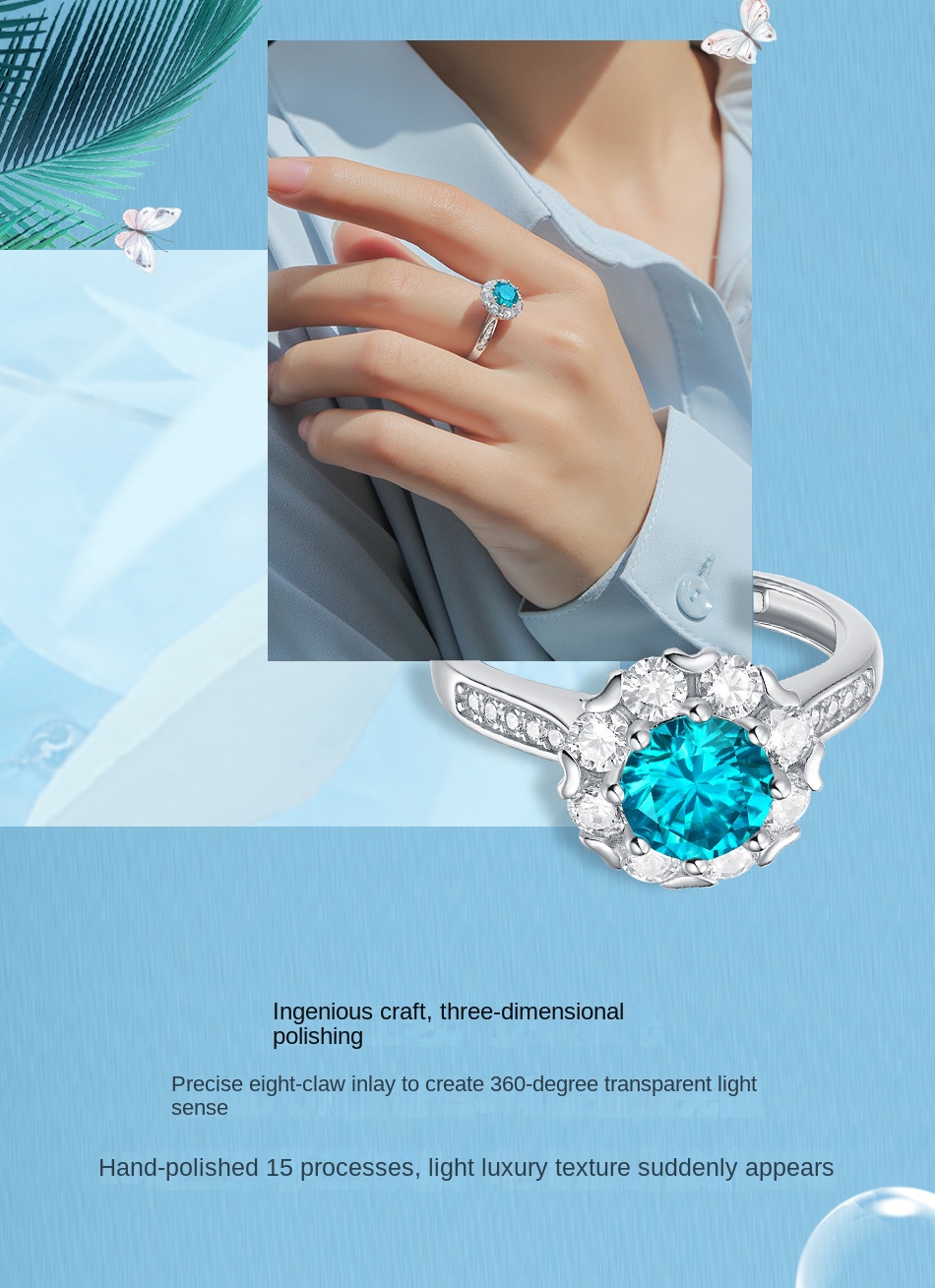 Chic S925 silver ring with ice blue stone for women, adventure-themed jewelry available for spot delivery4