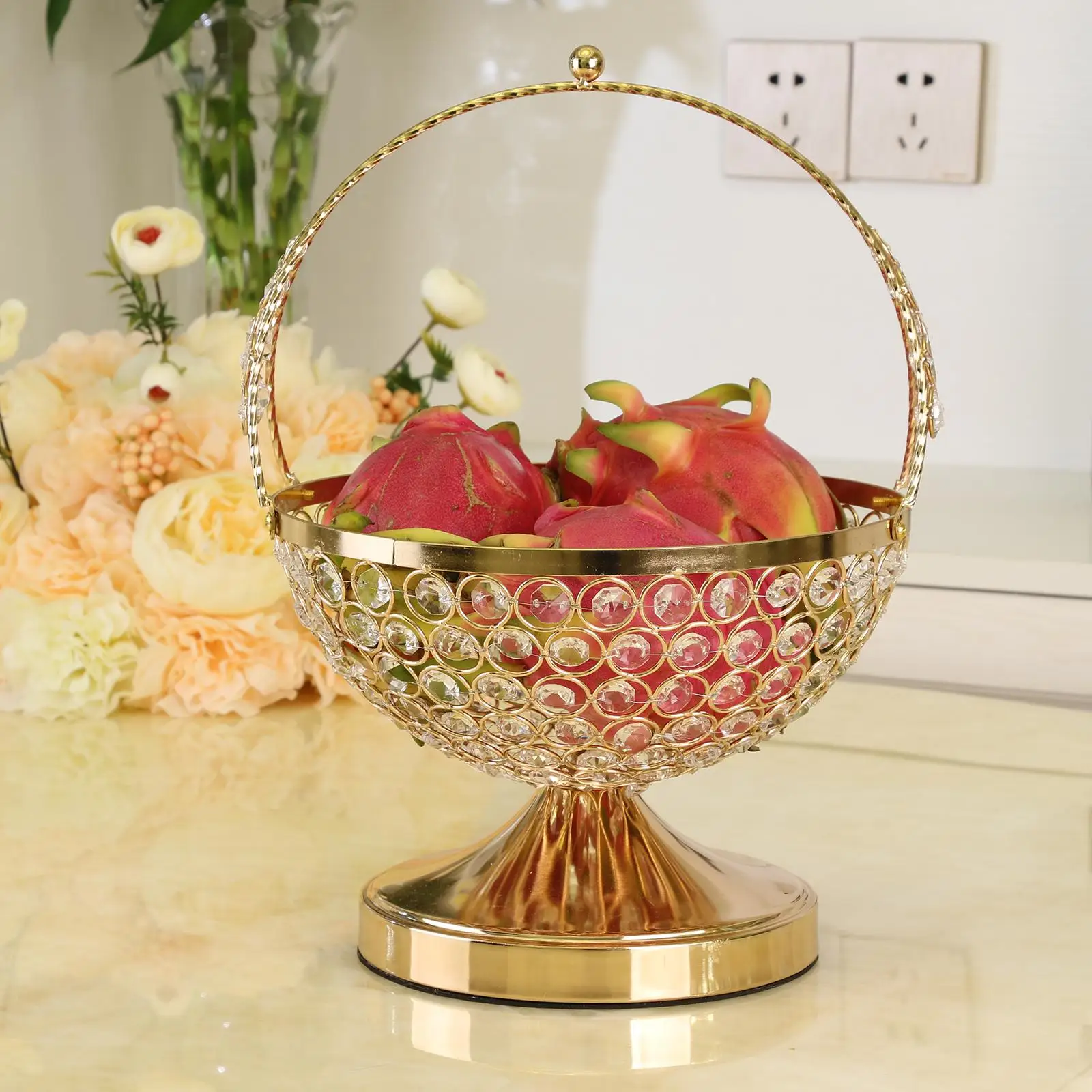 European Style Crystal Glass Metal Frame & Base Fruit Plate Fruit Basket