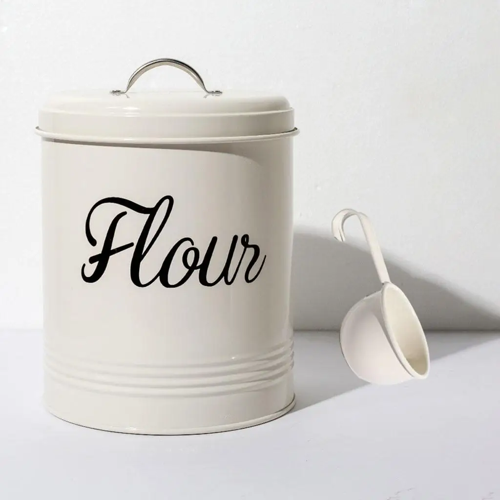 Rustic White Metal Food Flour Storage Tin Jar Box 5L Container with 