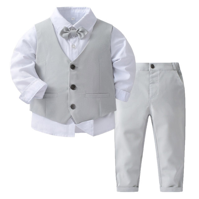 Toddler boy light gray outfit Baby boy linen vest shorts shirt bow tie Boy light gray vest shorts bow tie baptism suit ring bearer hotsell outfit