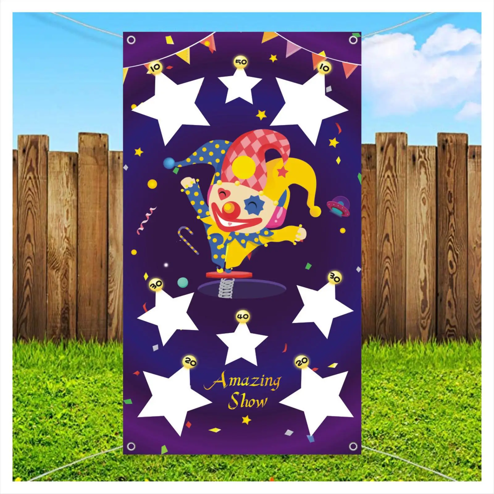 Throwing Game Banner Funny Clown Toss Game Banner for Outdoor/Indoor party Decoration Xmas Festival Adults Children