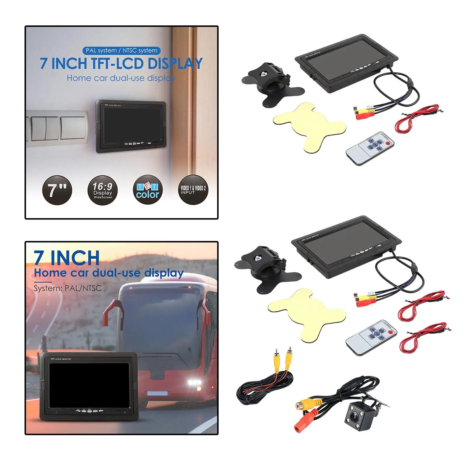 7Inches HD Car Rearview Display Monitor Set up Reverse Ntsc PaL TV DC 12V-24V Truck Portable Vehicle Parking Assist Kit