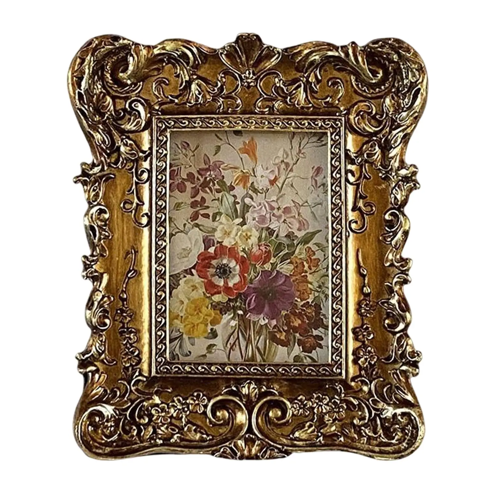 Hand Carved Floral Photo Frame Picture Holder Collectible Ornament Picture Frame for Bedroom Apartment Decoration Birthday Gift