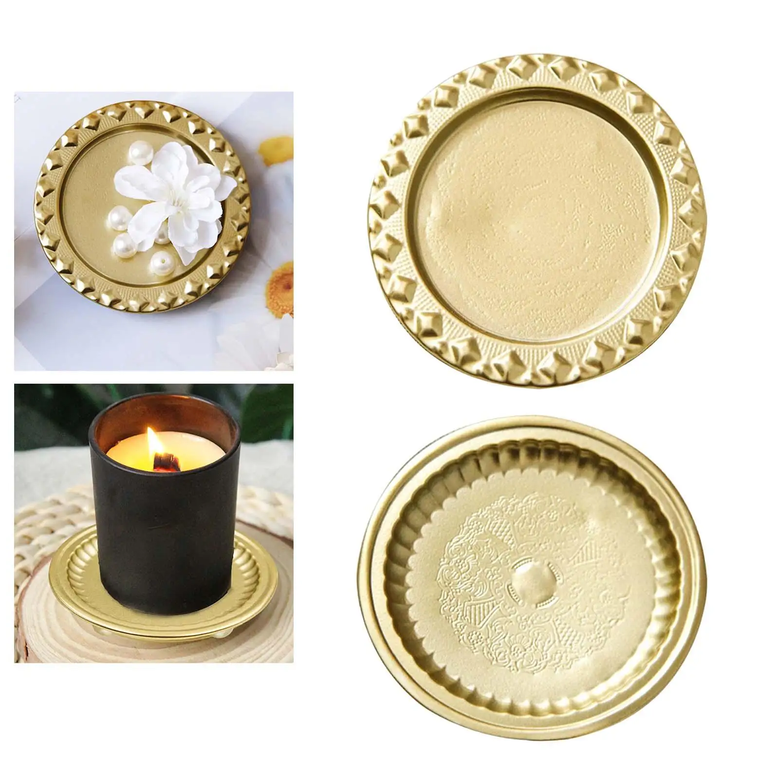 Golden Plate Candle Holder with Bottom Legs Diameter 10cm Table Party Decoration Sturdy Construction for Wax Candles Candle Tray