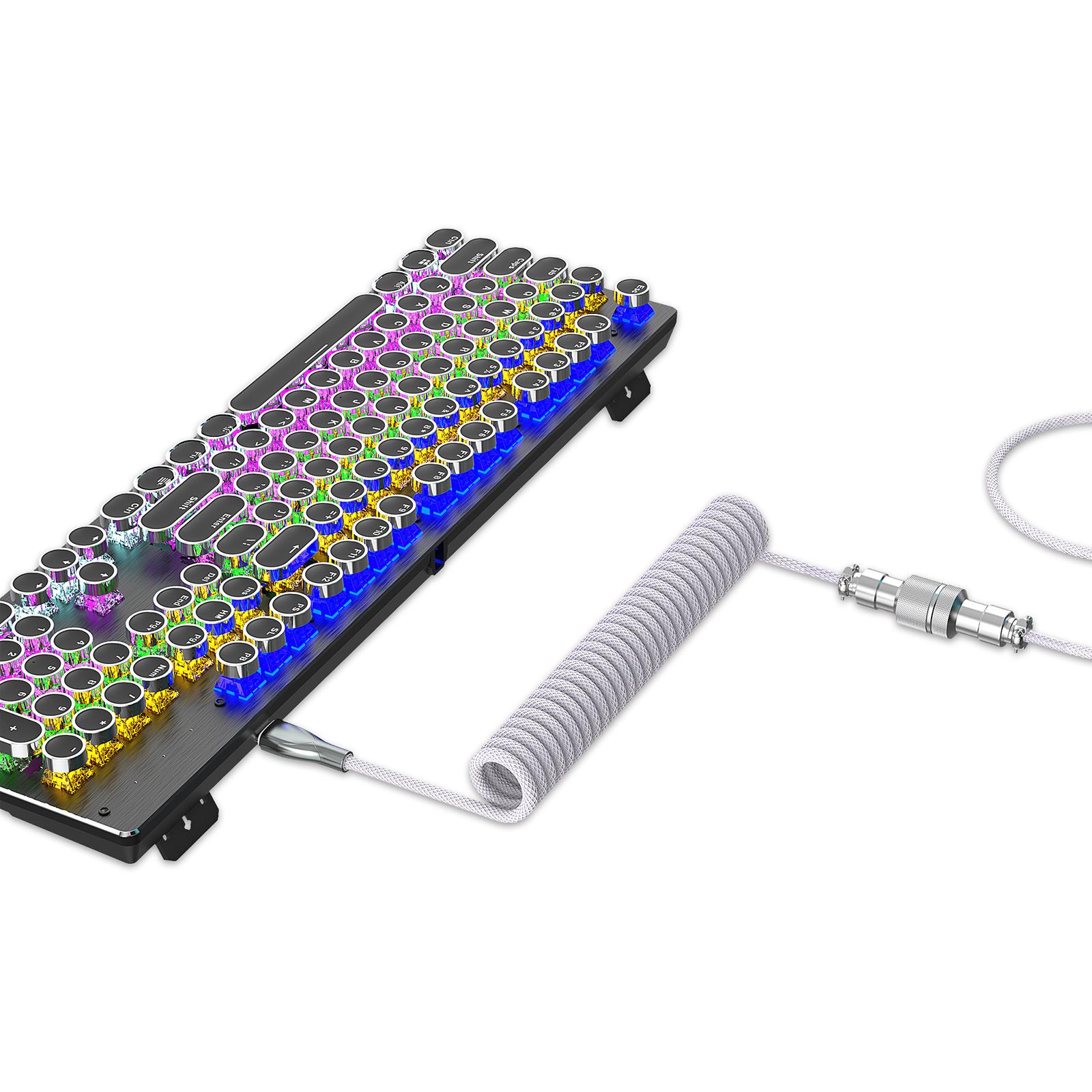 1.8M Coiled Type C USB Cable with Detachable Aviation Connector Stretchable Braided Wire Line for Gaming Keyboard Spring Line