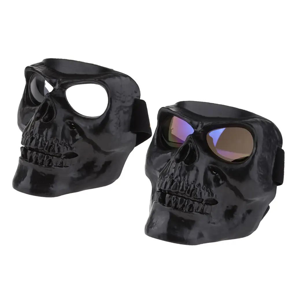 2pcs Skull Full  Plastic Motorbike Goggles PC Lens Adjustable Strap