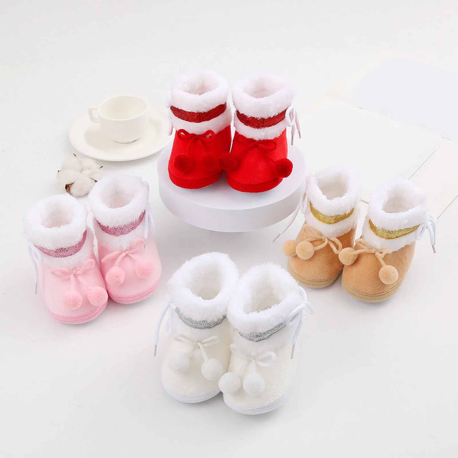 Baby Girl Flat Warm Pink-Red Booties
