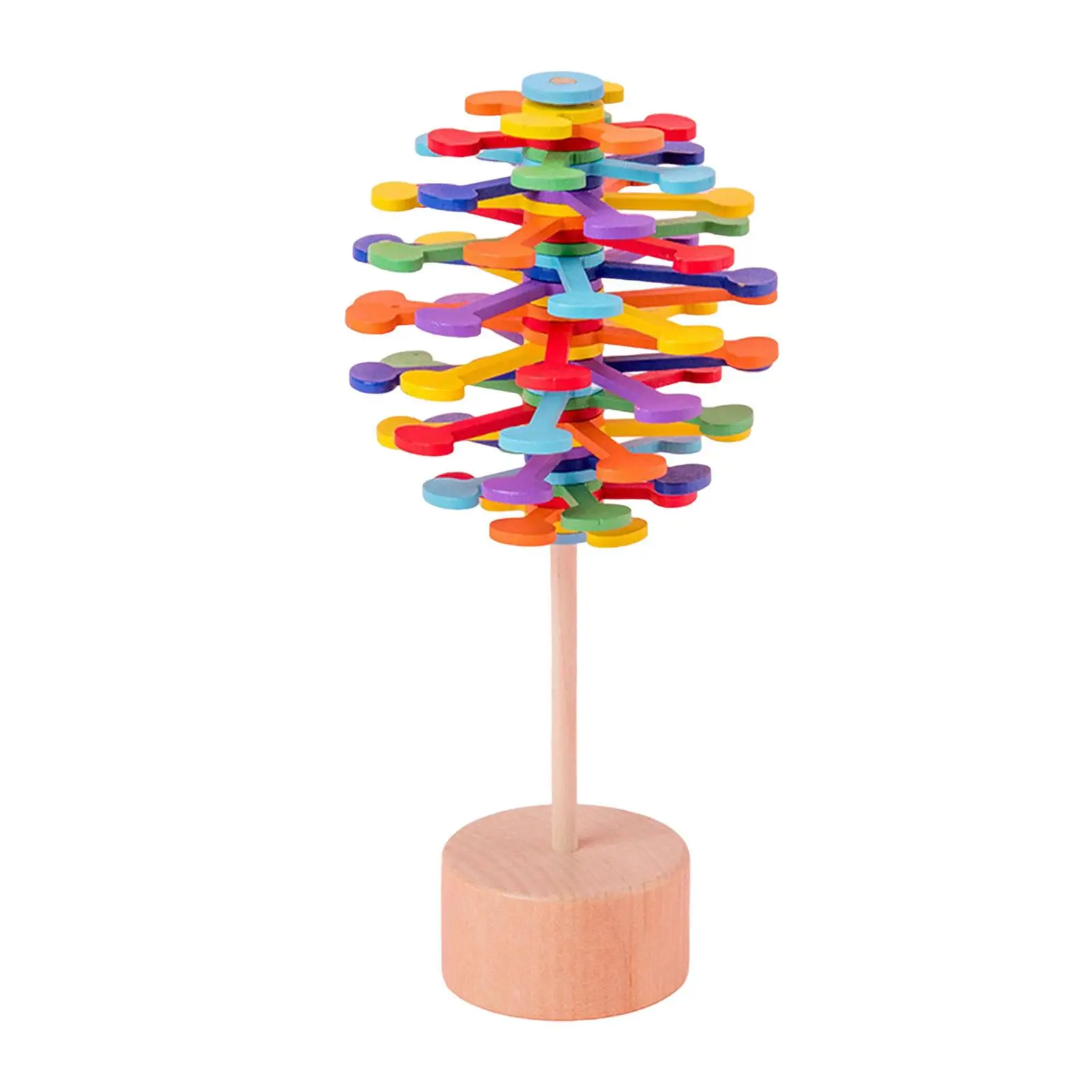 Wooden Rotary Spiral Lollipop Sensory Toys Leaf Shaped Sensory Toys Multicolor Rotating Spiral Lollipop for Home Office Children