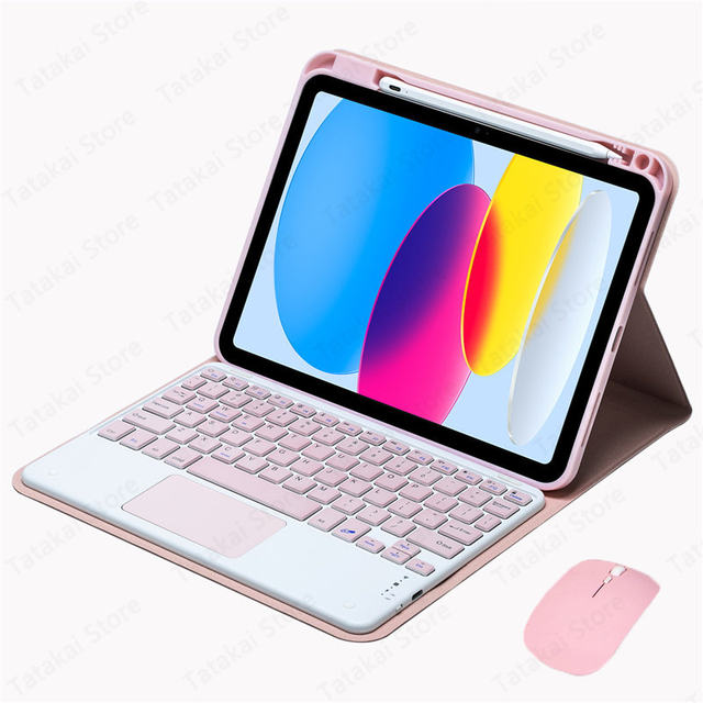 Capa iPad 10 10.9 10ª geração 2022 Capa para teclado touchpad Retrô com  teclas redondas e mouse Teclado colorido bonito com trackpad sensível ao  toque removível iPad 10 Capa (Amarelo)