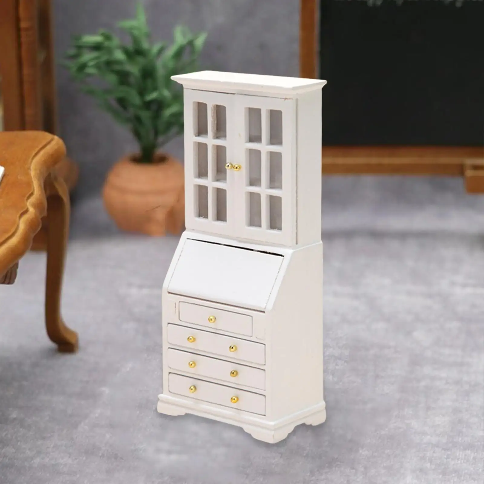 1/12 Dollhouse Bookcase with Drawers Miniature Wood Furniture 7x3.8x15.6cm