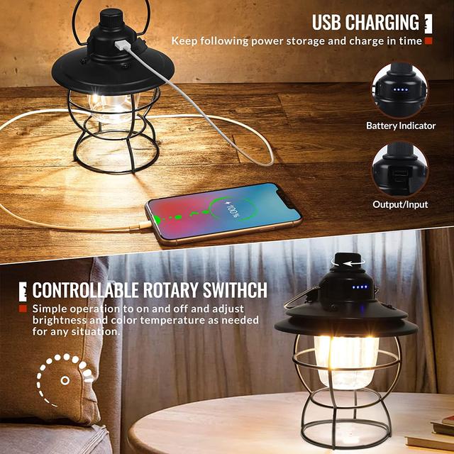 LED Vintage Rechargeable Camping Lantern with Dimmable Control powerbank  Portable for Outdoor camping Hanging Tent Light fishing