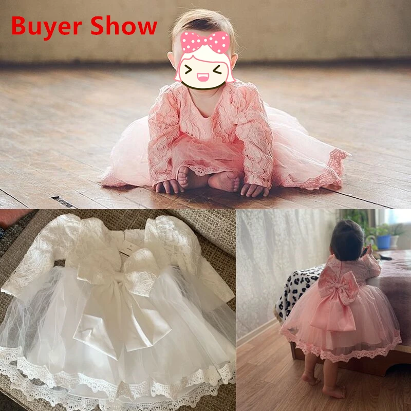 Scbfac56d70f34defaa035ca98d7f6773n Baby Girls Long Sleeve Dresses for Xmas Party Wedding Lace Big Bow Dresses Infant Girl 1st Birthday Princess White Baptism Dress